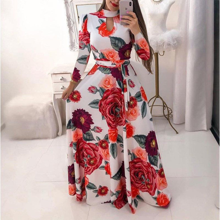 Casual Women Print Robe Maxi Dress