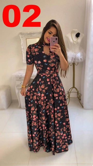 Casual Women Print Robe Maxi Dress