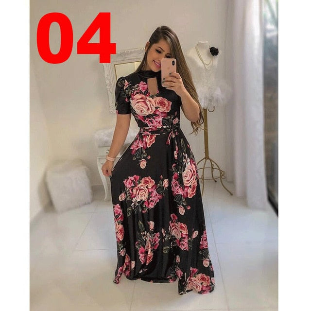 Casual Women Print Robe Maxi Dress