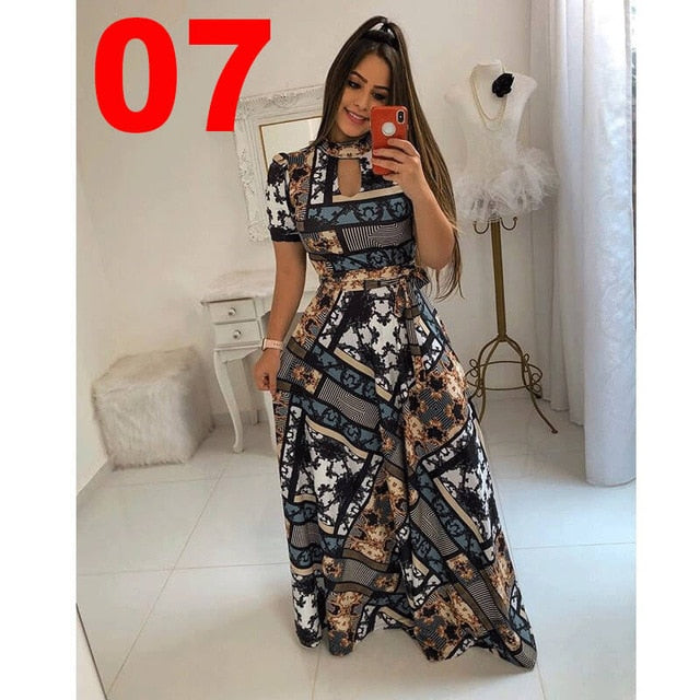 Casual Women Print Robe Maxi Dress