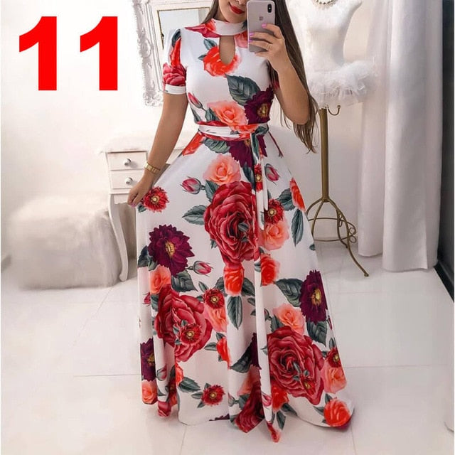 Casual Women Print Robe Maxi Dress