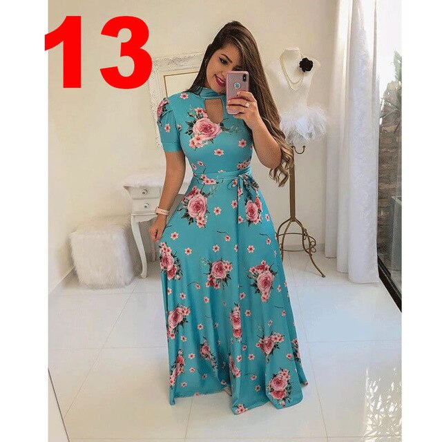 Casual Women Print Robe Maxi Dress