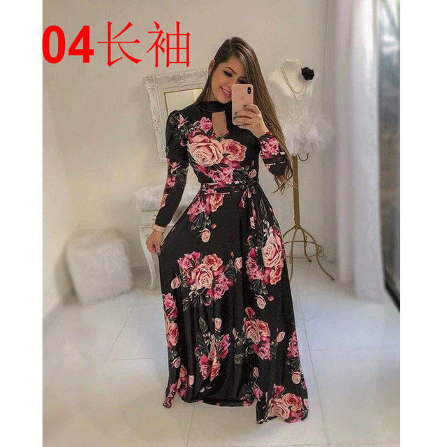 Casual Women Print Robe Maxi Dress