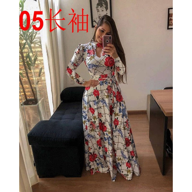 Casual Women Print Robe Maxi Dress