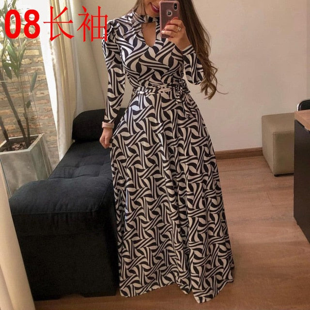 Casual Women Print Robe Maxi Dress