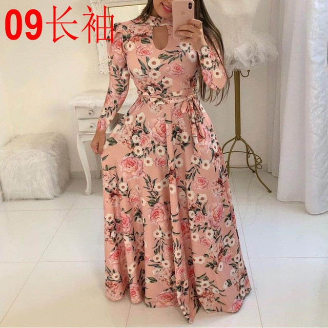 Casual Women Print Robe Maxi Dress