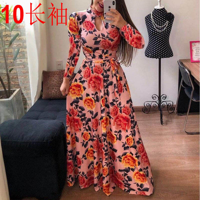 Casual Women Print Robe Maxi Dress