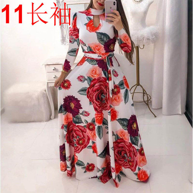 Casual Women Print Robe Maxi Dress