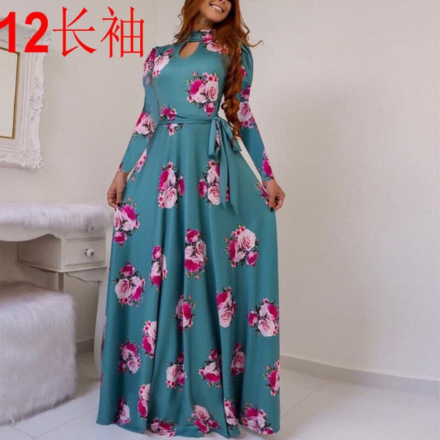 Casual Women Print Robe Maxi Dress