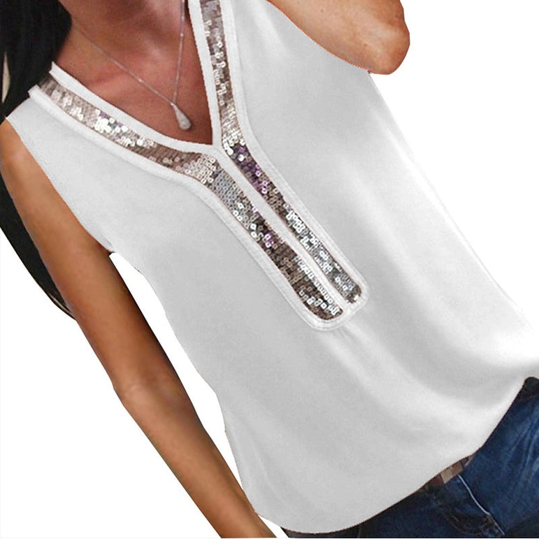 Sexy V-neck Sequins Chiffon Blouse