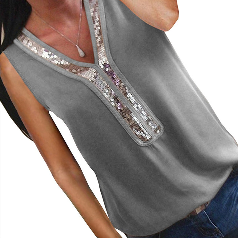 Sexy V-neck Sequins Chiffon Blouse