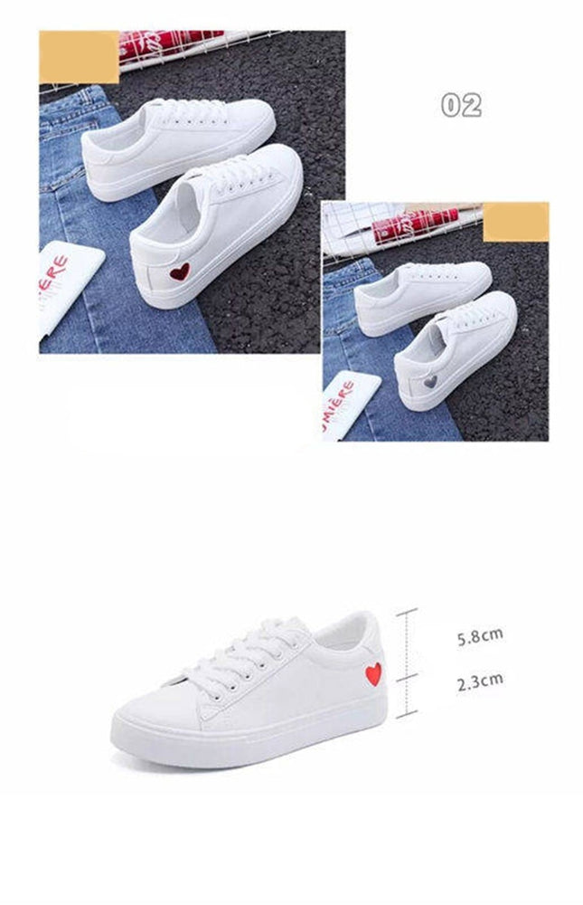 Women Casual Flats Heart Lace-up Sneakers