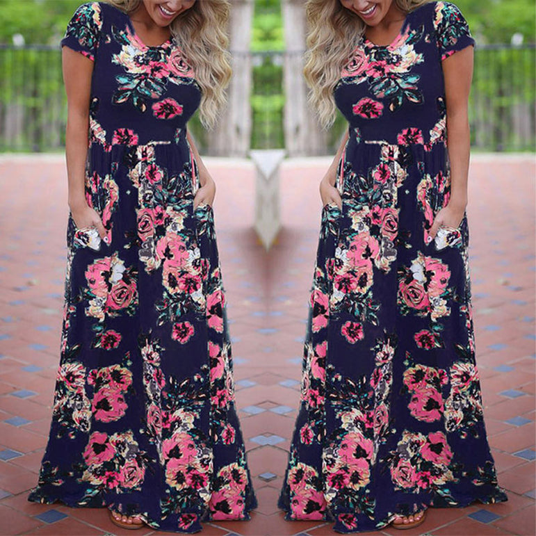 Women Long Maxi Floral Print Boho Dress