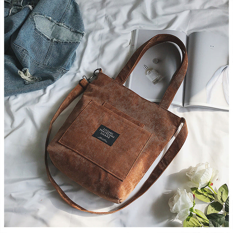 Women Corduroy Zipper Shoulder Bag