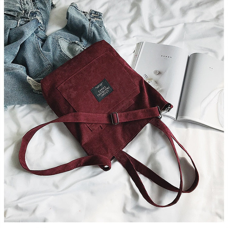 Women Corduroy Zipper Shoulder Bag