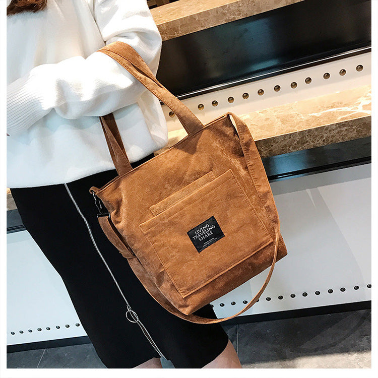 Women Corduroy Zipper Shoulder Bag