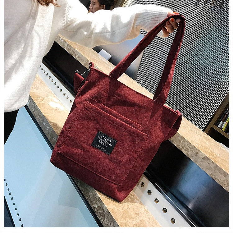 Women Corduroy Zipper Shoulder Bag