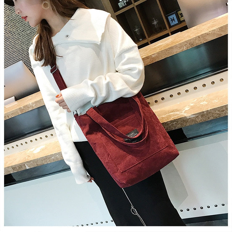 Women Corduroy Zipper Shoulder Bag