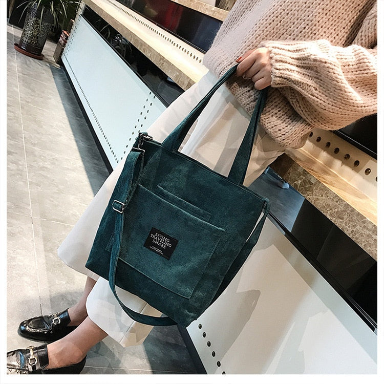 Women Corduroy Zipper Shoulder Bag