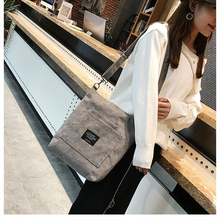 Women Corduroy Zipper Shoulder Bag