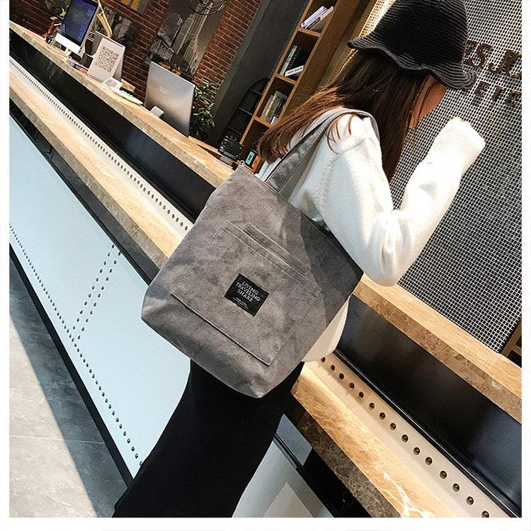 Women Corduroy Zipper Shoulder Bag