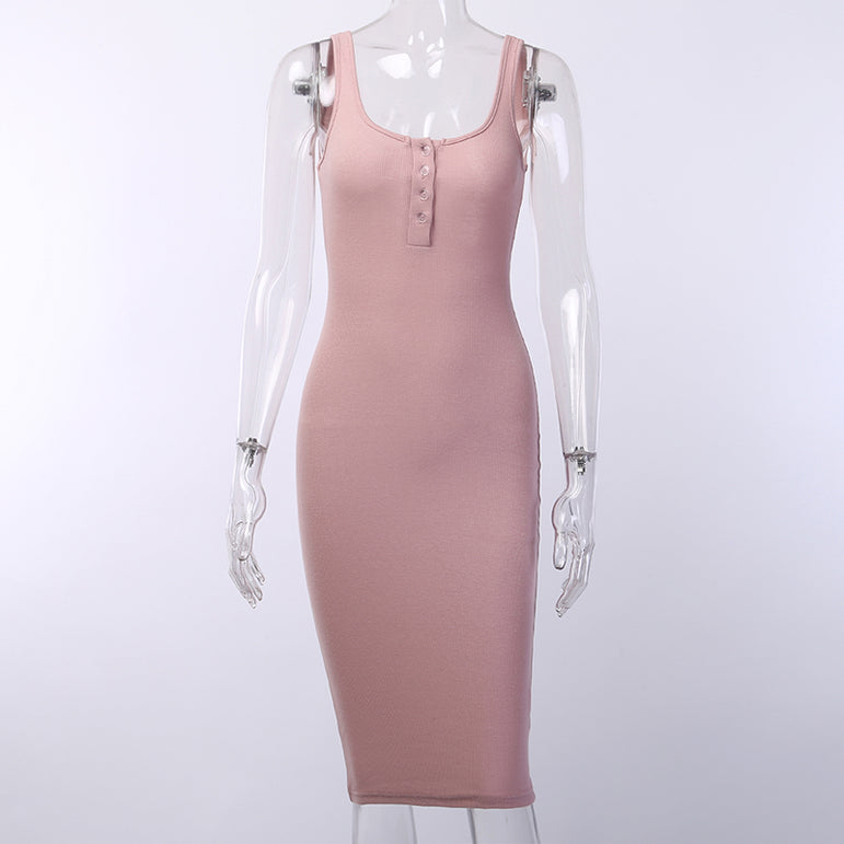 Knee-Length Elastic Sleeveless Bodycon Dress