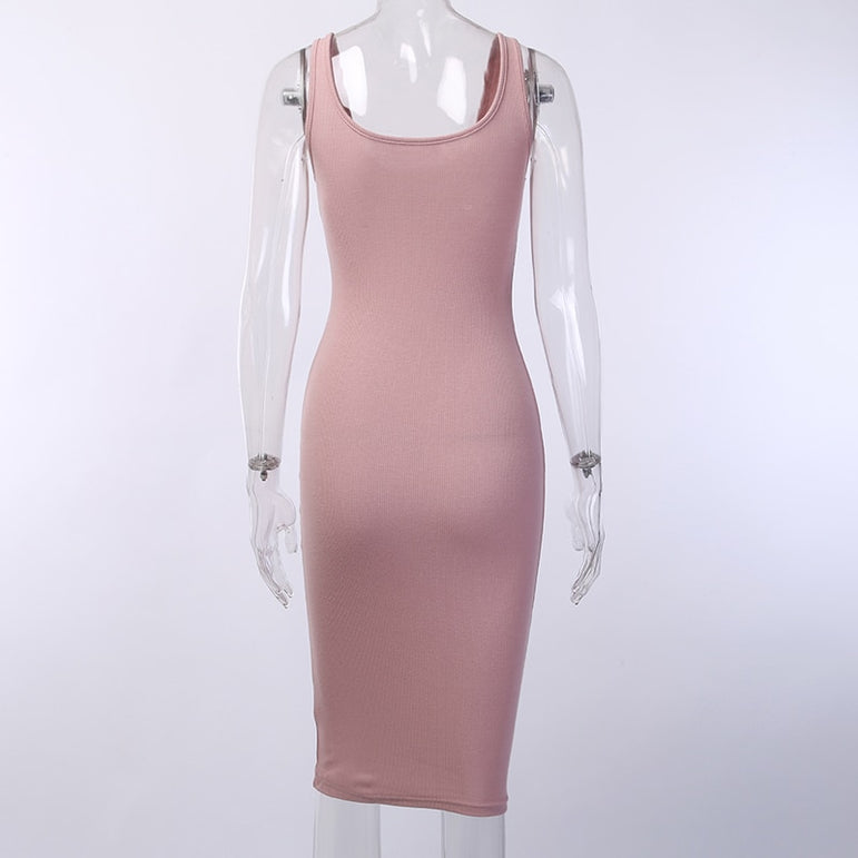 Knee-Length Elastic Sleeveless Bodycon Dress