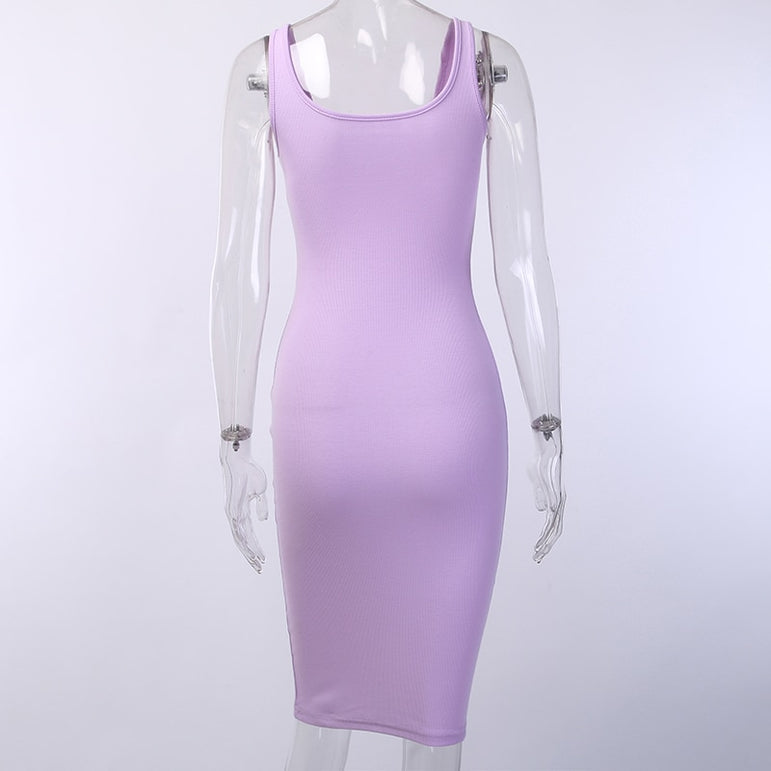 Knee-Length Elastic Sleeveless Bodycon Dress