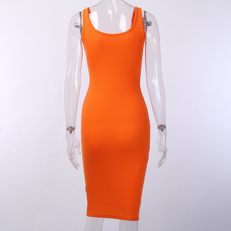 Knee-Length Elastic Sleeveless Bodycon Dress