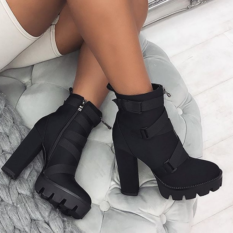 Thick Heel Platform Ladies Worker Boots