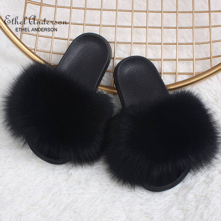 Fluffy Real FOX Fur Slides Indoor Slippers