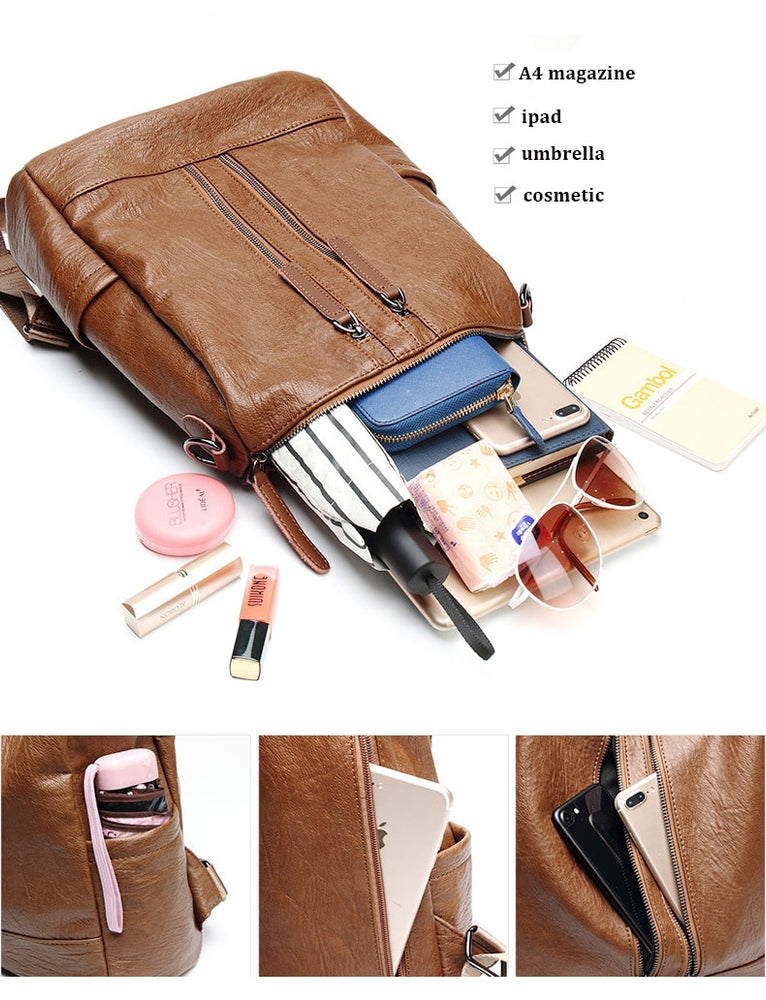 Women Leather Backpack Female Shoulder Bag