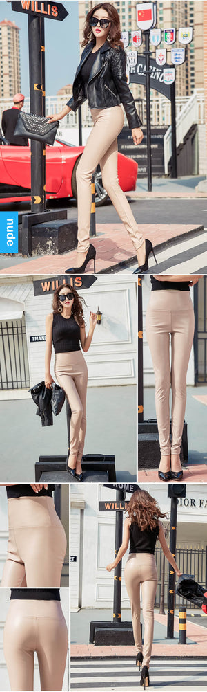 Thin Velvet PU Leather Elastic Stretch Pant