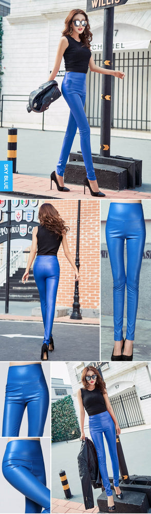 Thin Velvet PU Leather Elastic Stretch Pant