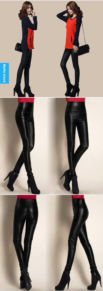 Thin Velvet PU Leather Elastic Stretch Pant