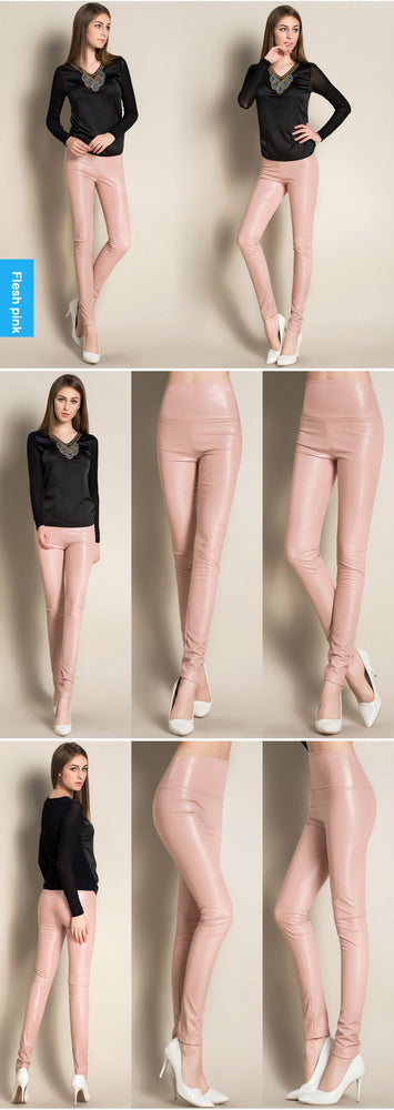 Thin Velvet PU Leather Elastic Stretch Pant