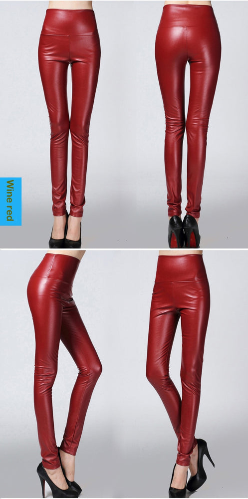 Thin Velvet PU Leather Elastic Stretch Pant