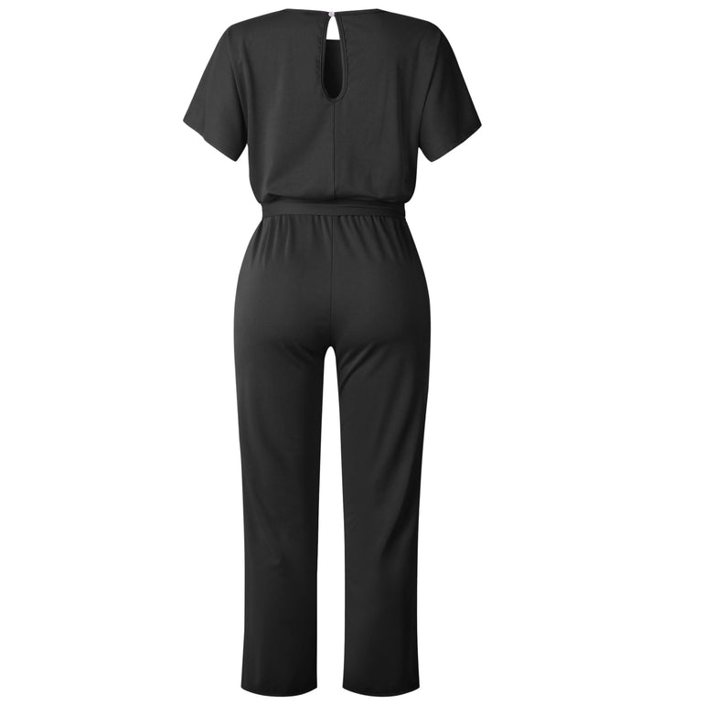 Elegant O Neck Casual Women Bandage Jumpsuits