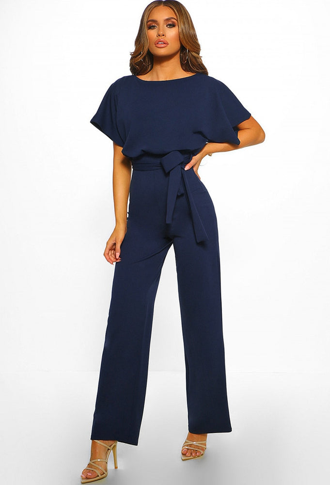 Elegant O Neck Casual Women Bandage Jumpsuits