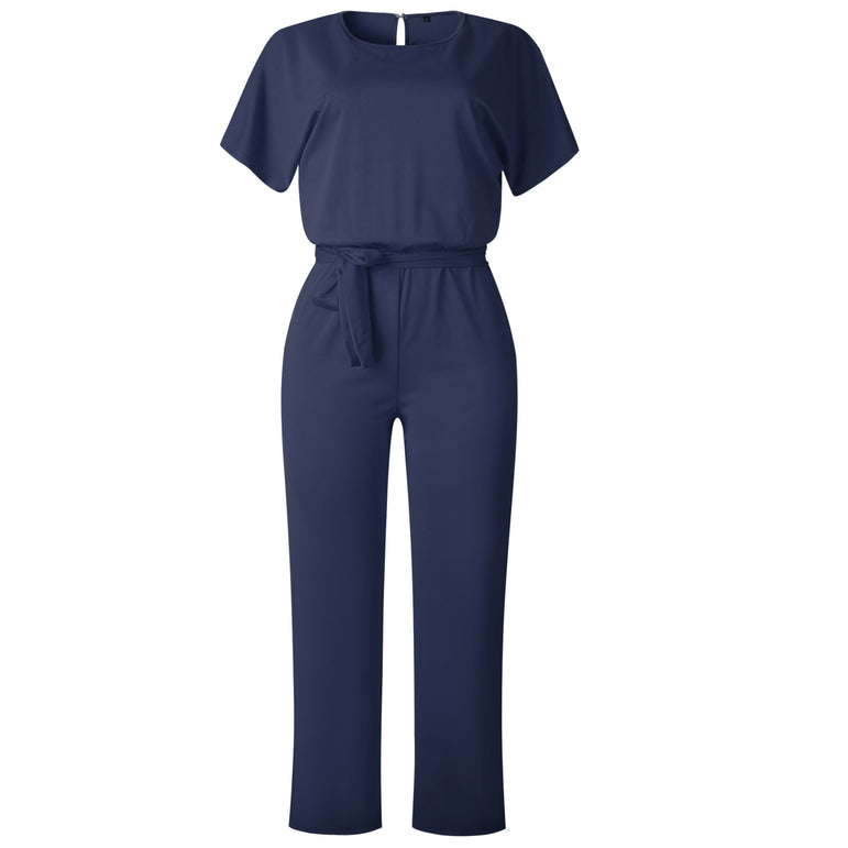 Elegant O Neck Casual Women Bandage Jumpsuits