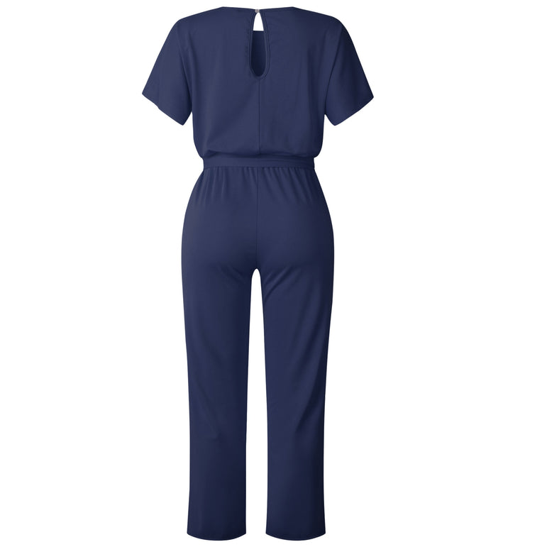 Elegant O Neck Casual Women Bandage Jumpsuits