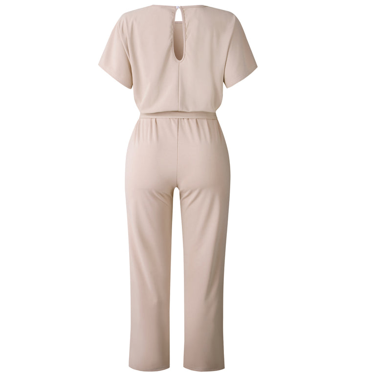 Elegant O Neck Casual Women Bandage Jumpsuits