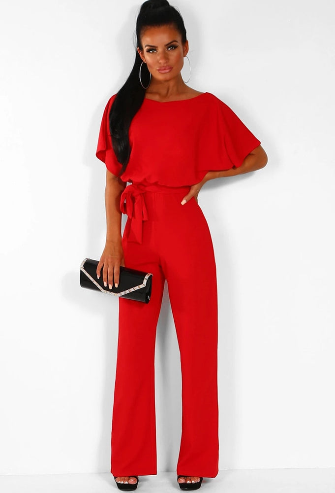 Elegant O Neck Casual Women Bandage Jumpsuits