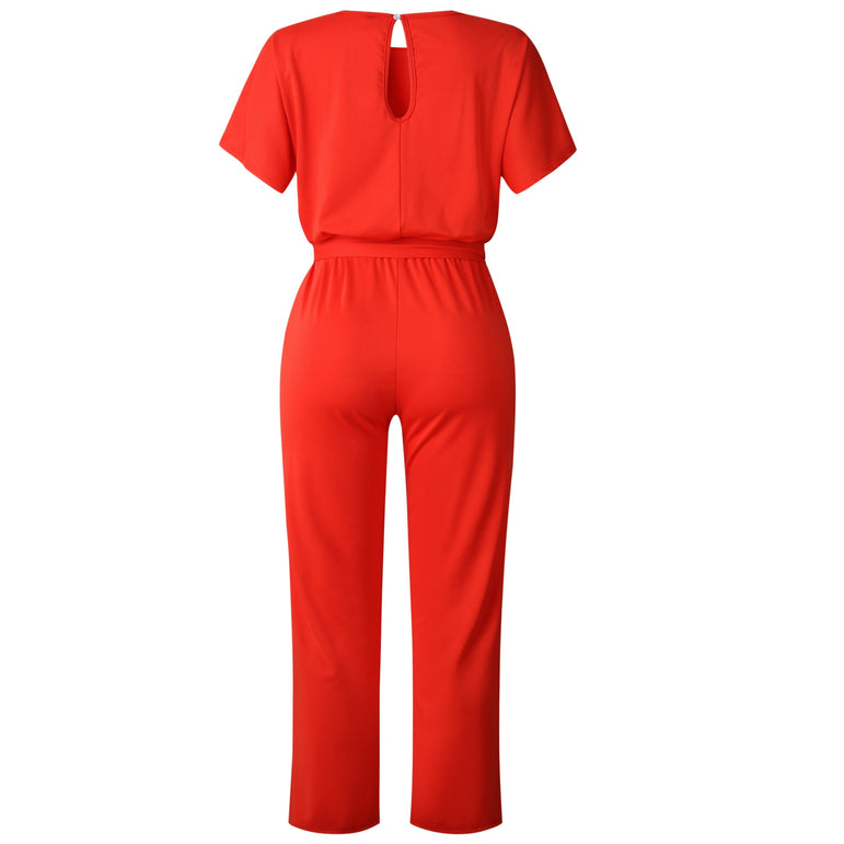 Elegant O Neck Casual Women Bandage Jumpsuits