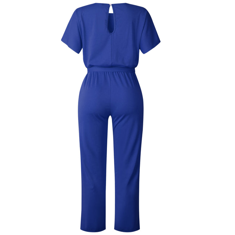 Elegant O Neck Casual Women Bandage Jumpsuits