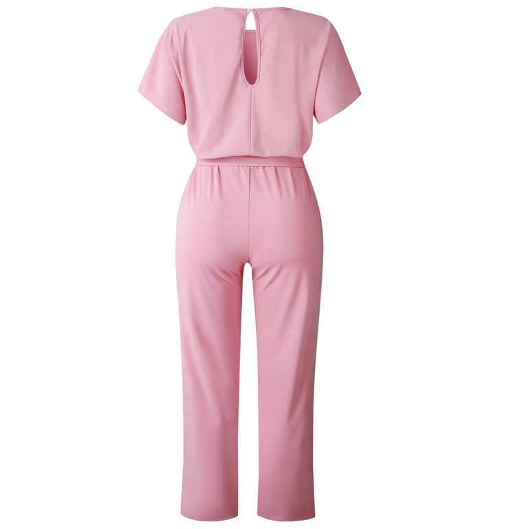 Elegant O Neck Casual Women Bandage Jumpsuits