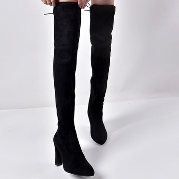 Flock Leather Women Over The Knee Boots
