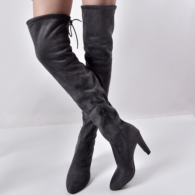Flock Leather Women Over The Knee Boots