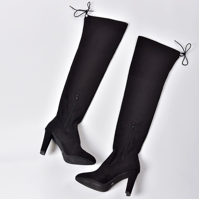 Flock Leather Women Over The Knee Boots