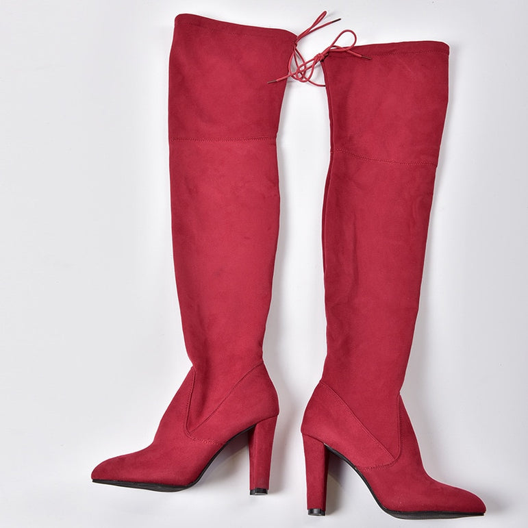 Flock Leather Women Over The Knee Boots